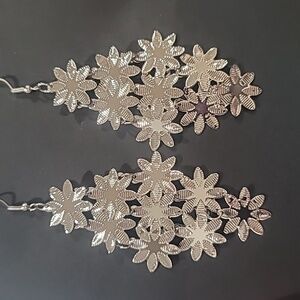Silver Flower Dangling Earrings